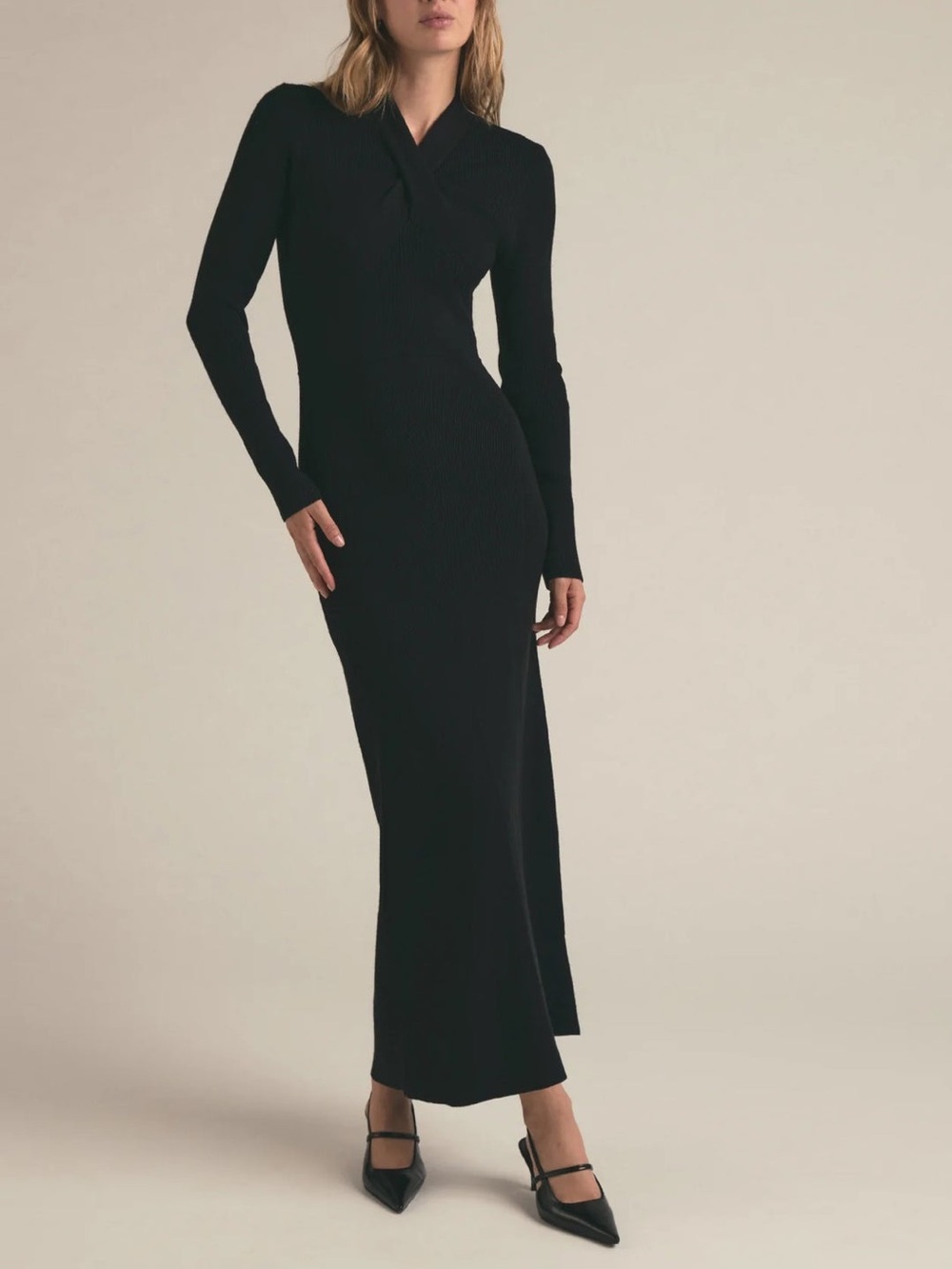 Favorite Daughter Black Ribbed Knit Long Sleeve Maxi Dress Women’s Size Small